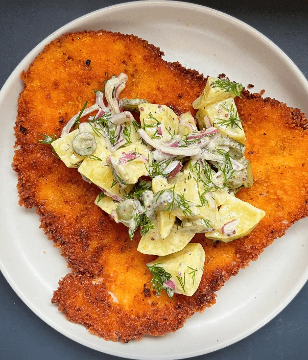 Crispy Chicken Schnitzel with Light Potato Salad recipe